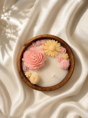 Spring Blossom Candle | 7" Wooden Bowl